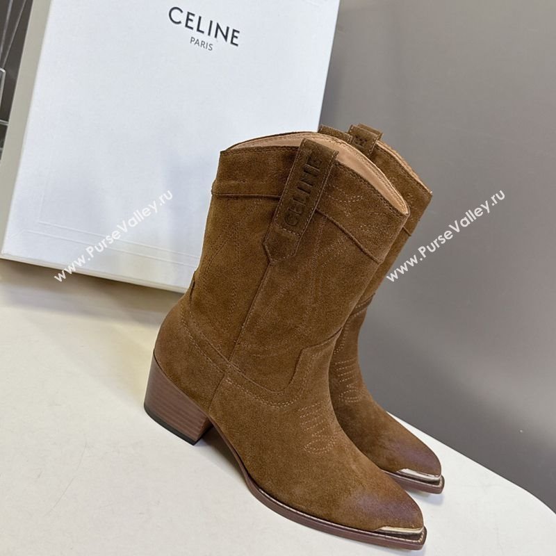 Celine Suede Heel Ankle Boots 5cm Brown 2025 CE102401 (MD-251024035)