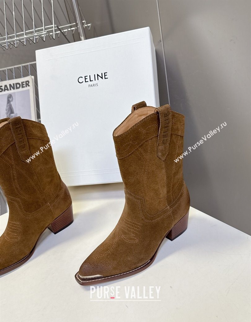 Celine Suede Heel Ankle Boots 5cm Brown 2025 CE102401 (MD-251024035)
