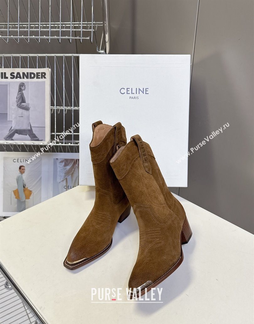 Celine Suede Heel Ankle Boots 5cm Brown 2025 CE102401 (MD-251024035)
