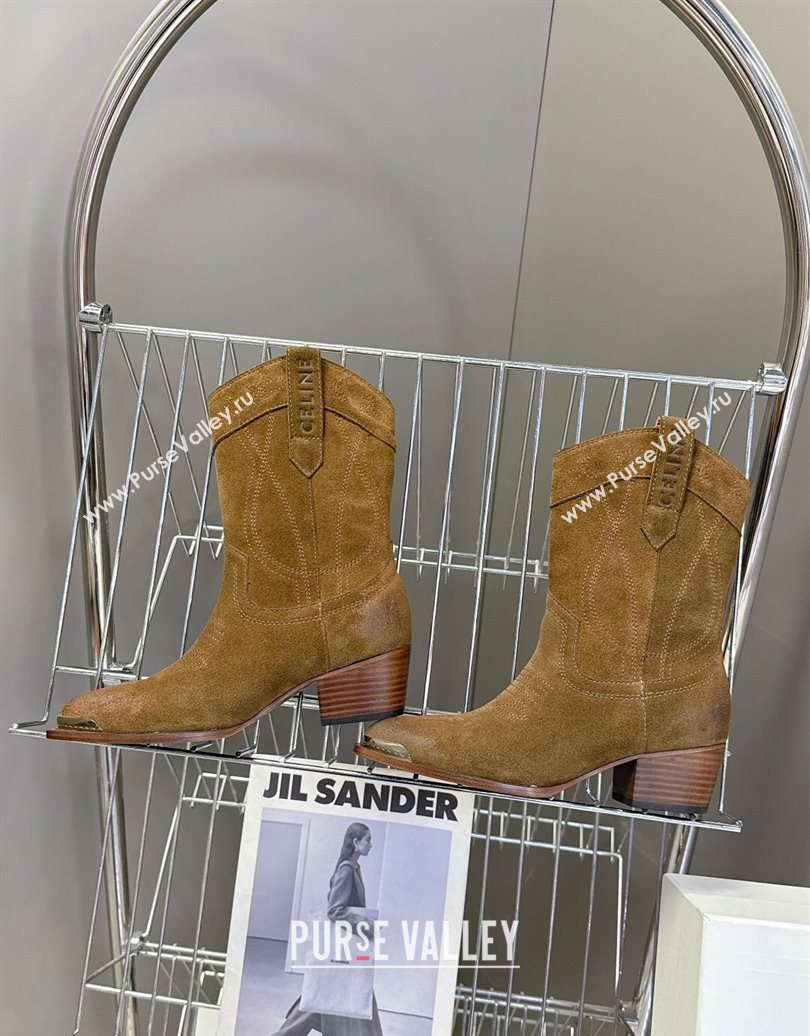 Celine Suede Heel Ankle Boots 5cm Brown 2025 CE102401 (MD-251024035)