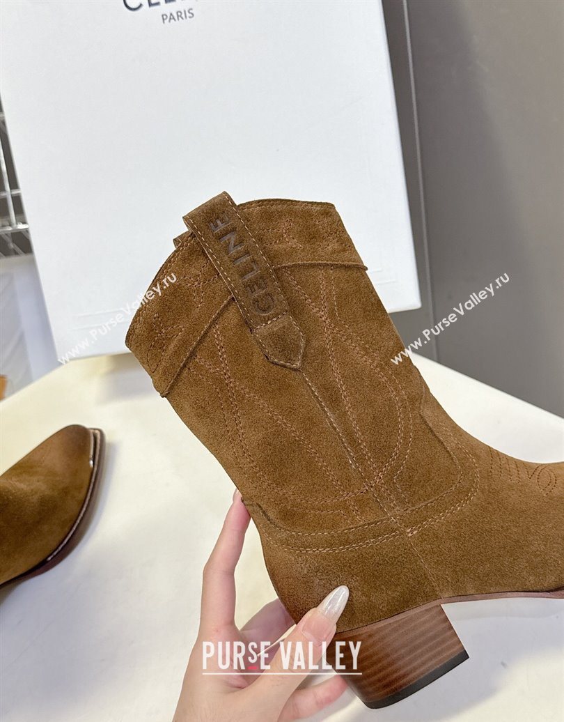 Celine Suede Heel Ankle Boots 5cm Brown 2025 CE102401 (MD-251024035)