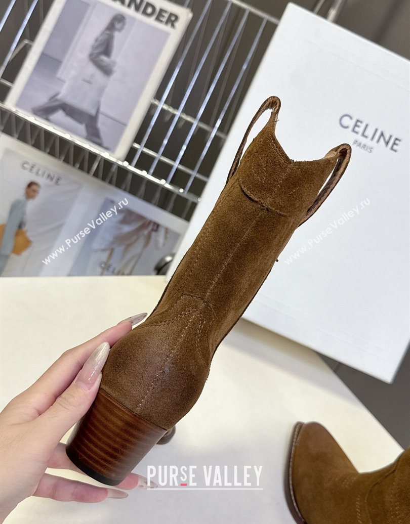 Celine Suede Heel Ankle Boots 5cm Brown 2025 CE102401 (MD-251024035)