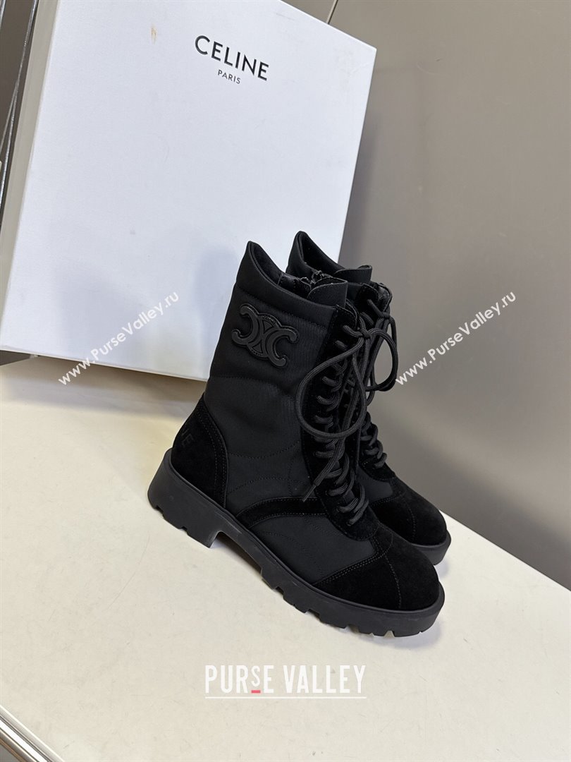 Celine Margaret Laced-up Ankle Boots in Nylon and Suede Black 2025 (MD-251024029)
