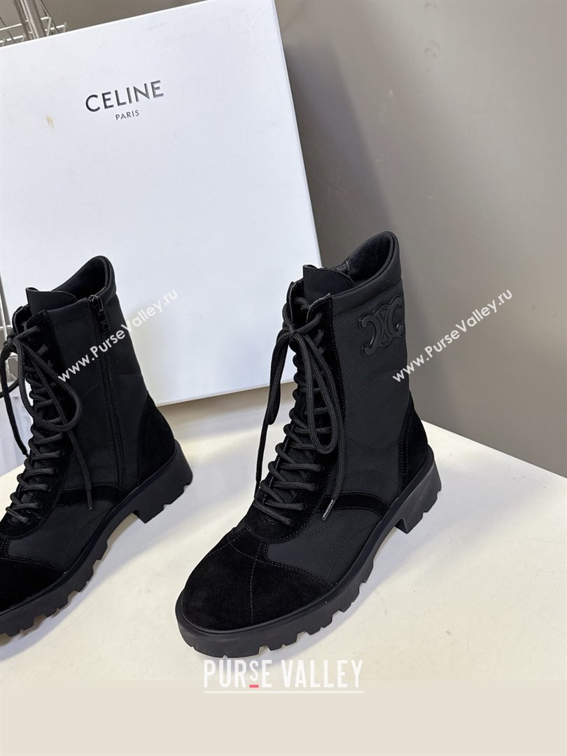 Celine Margaret Laced-up Ankle Boots in Nylon and Suede Black 2025 (MD-251024029)