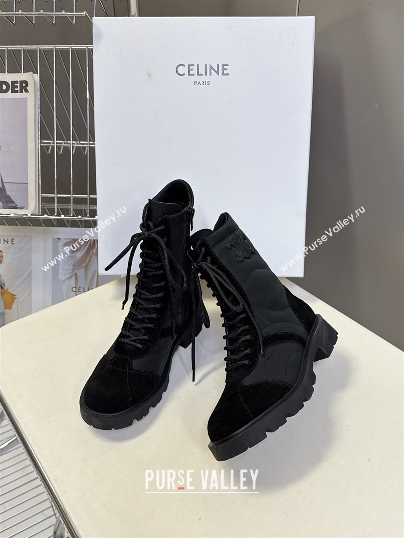 Celine Margaret Laced-up Ankle Boots in Nylon and Suede Black 2025 (MD-251024029)