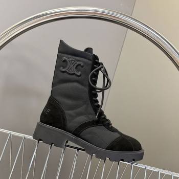 Celine Margaret Laced-up Ankle Boots in Nylon and Suede Black 2025 (MD-251024029)