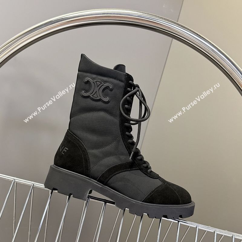 Celine Margaret Laced-up Ankle Boots in Nylon and Suede Black 2025 (MD-251024029)