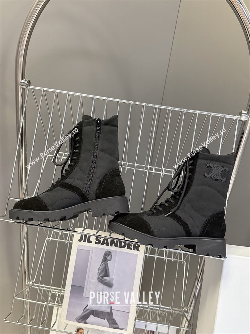 Celine Margaret Laced-up Ankle Boots in Nylon and Suede Black 2025 (MD-251024029)