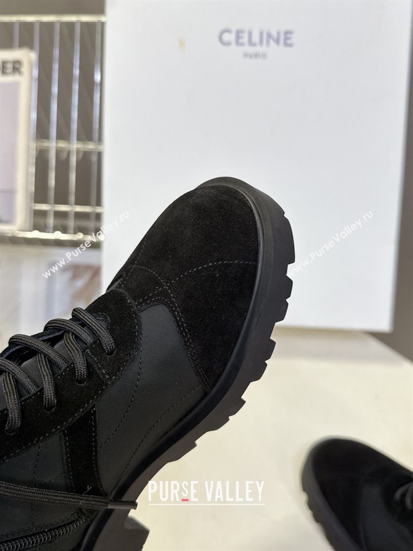 Celine Margaret Laced-up Ankle Boots in Nylon and Suede Black 2025 (MD-251024029)