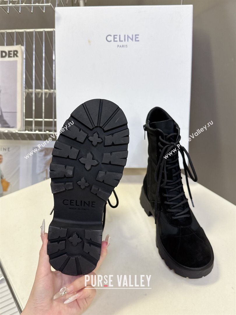 Celine Margaret Laced-up Ankle Boots in Nylon and Suede Black 2025 (MD-251024029)
