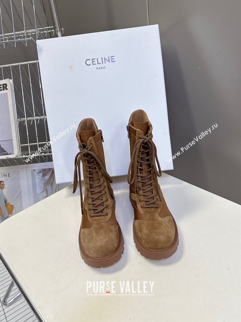 Celine Margaret Laced-up Ankle Boots in Nylon and Suede Brown 2025 (MD-251024030)