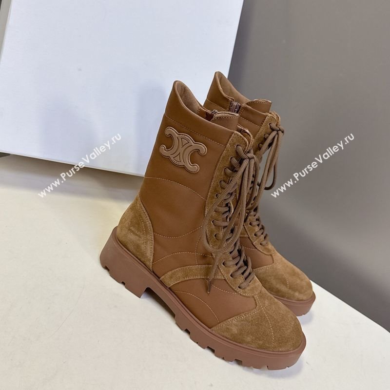 Celine Margaret Laced-up Ankle Boots in Nylon and Suede Brown 2025 (MD-251024030)