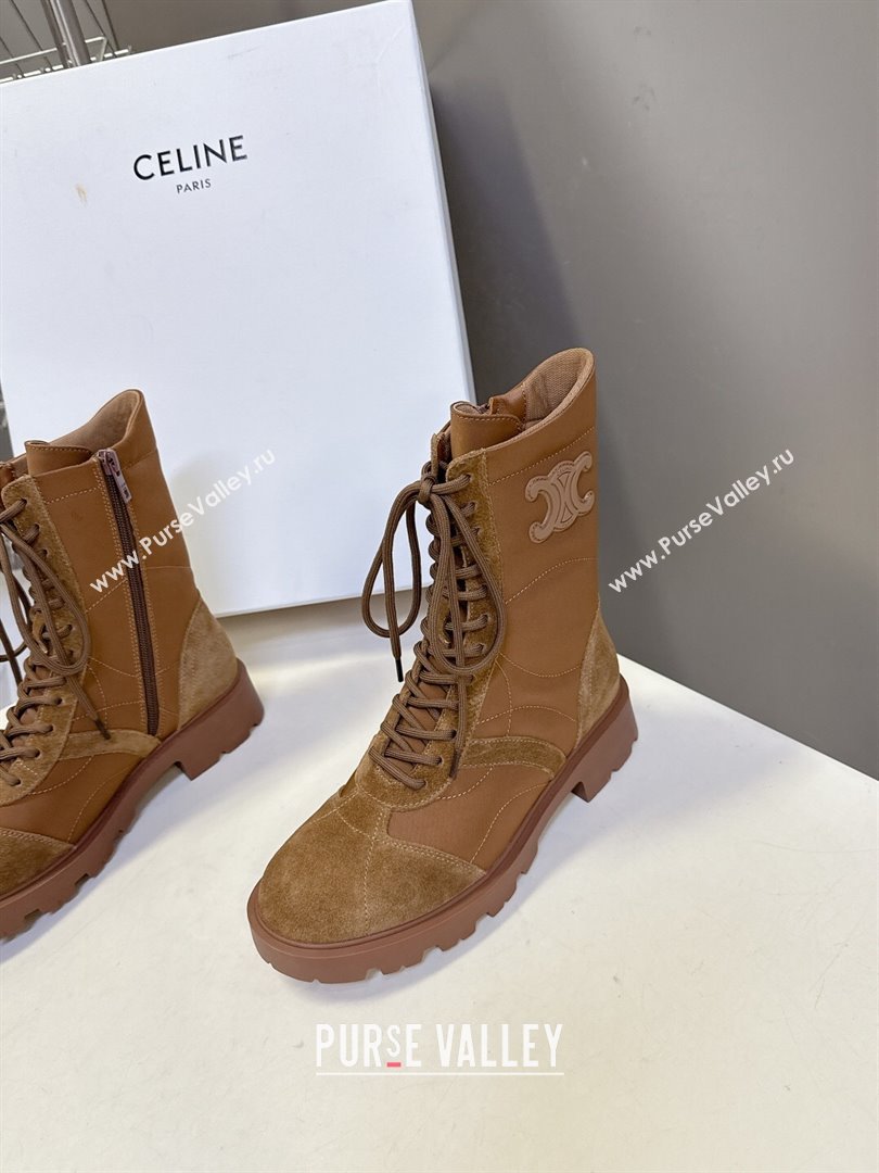Celine Margaret Laced-up Ankle Boots in Nylon and Suede Brown 2025 (MD-251024030)