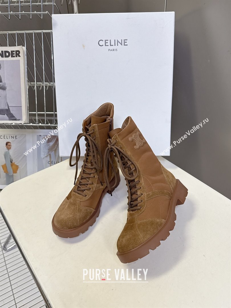 Celine Margaret Laced-up Ankle Boots in Nylon and Suede Brown 2025 (MD-251024030)