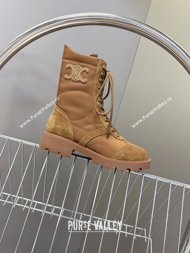 Celine Margaret Laced-up Ankle Boots in Nylon and Suede Brown 2025 (MD-251024030)