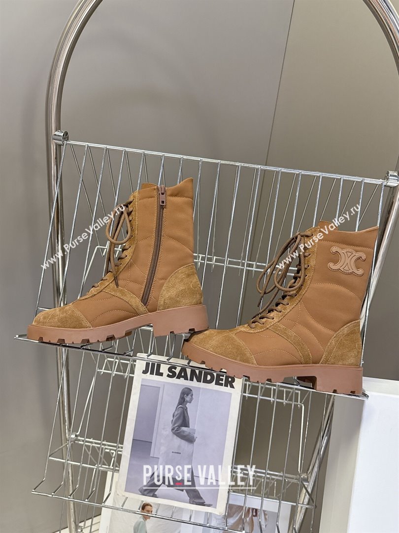 Celine Margaret Laced-up Ankle Boots in Nylon and Suede Brown 2025 (MD-251024030)