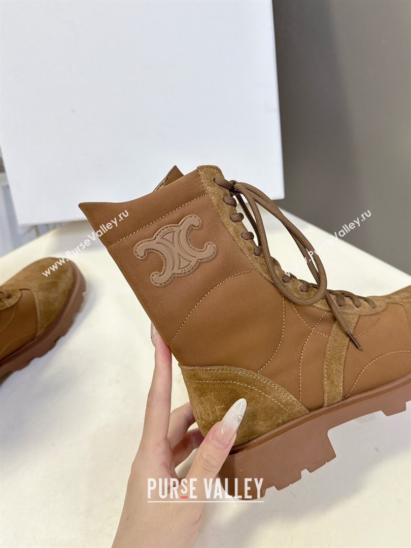 Celine Margaret Laced-up Ankle Boots in Nylon and Suede Brown 2025 (MD-251024030)