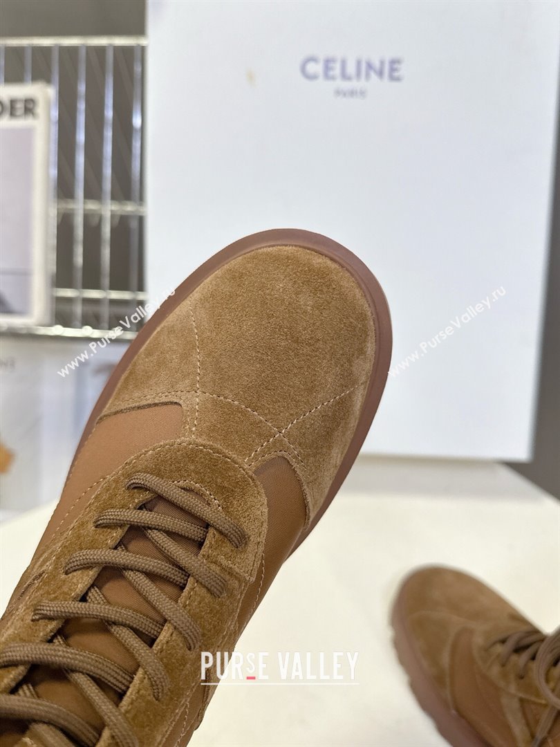 Celine Margaret Laced-up Ankle Boots in Nylon and Suede Brown 2025 (MD-251024030)