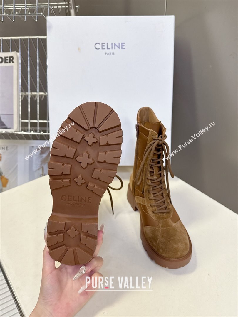 Celine Margaret Laced-up Ankle Boots in Nylon and Suede Brown 2025 (MD-251024030)