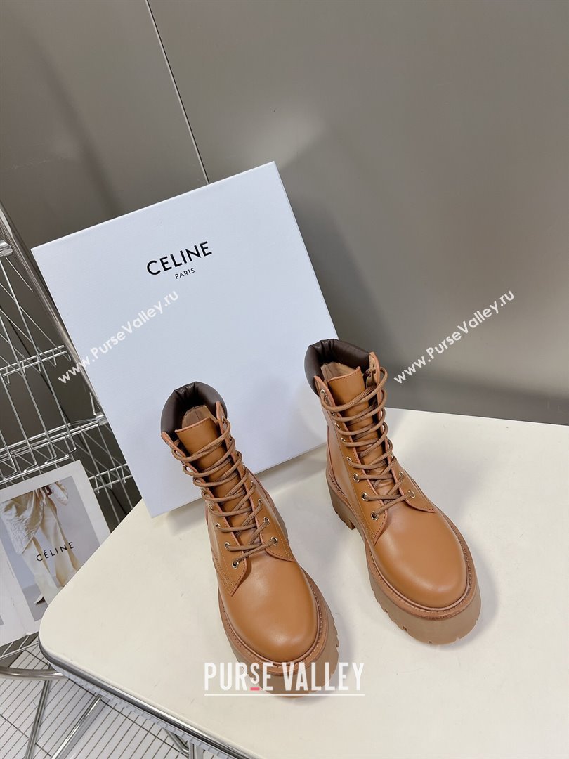 Celine Laced-up Platform Ankle Boots 5cm in Calfskin Leather Brown 2025 CE102402 (MD-251024043)
