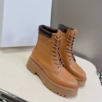 Celine Laced-up Platform Ankle Boots 5cm in Calfskin Leather Brown 2025 CE102402 (MD-251024043)