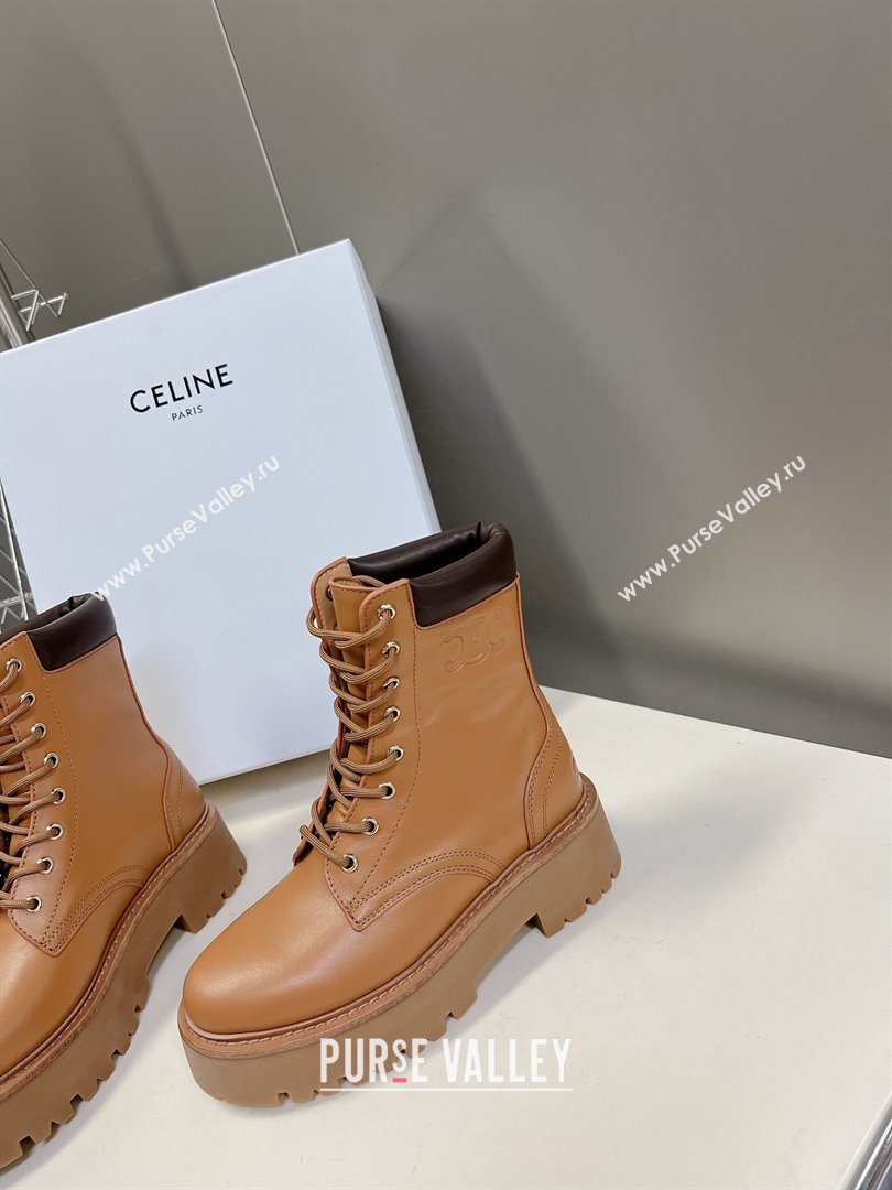 Celine Laced-up Platform Ankle Boots 5cm in Calfskin Leather Brown 2025 CE102402 (MD-251024043)