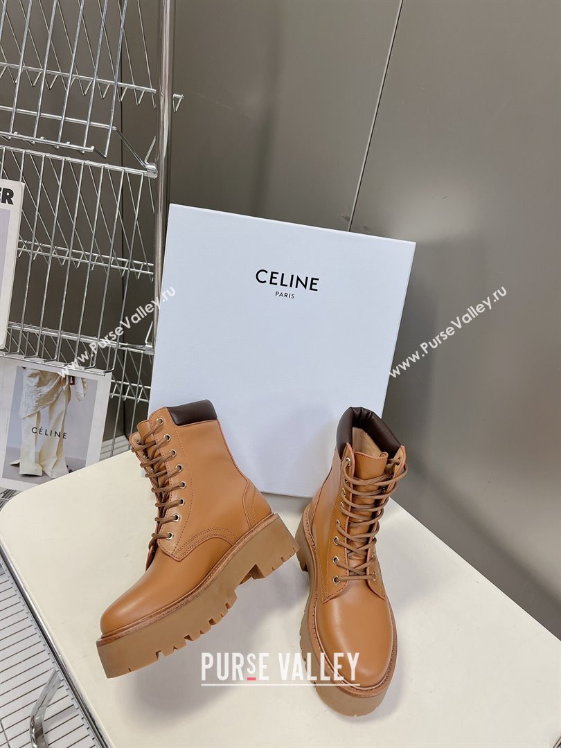 Celine Laced-up Platform Ankle Boots 5cm in Calfskin Leather Brown 2025 CE102402 (MD-251024043)