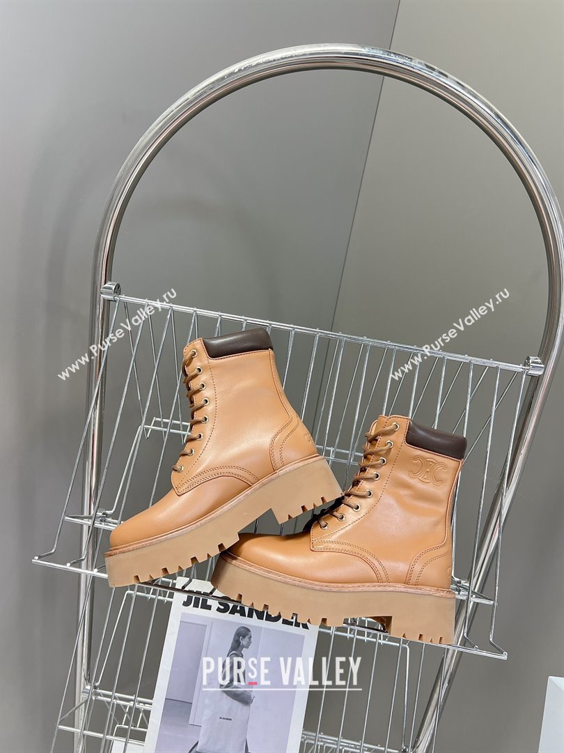 Celine Laced-up Platform Ankle Boots 5cm in Calfskin Leather Brown 2025 CE102402 (MD-251024043)