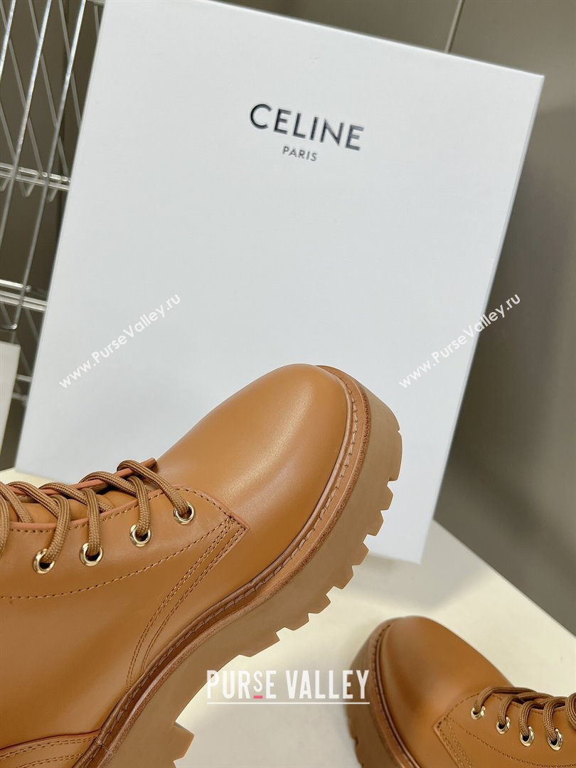 Celine Laced-up Platform Ankle Boots 5cm in Calfskin Leather Brown 2025 CE102402 (MD-251024043)