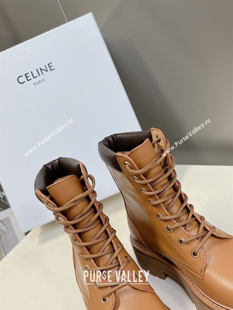 Celine Laced-up Platform Ankle Boots 5cm in Calfskin Leather Brown 2025 CE102402 (MD-251024043)