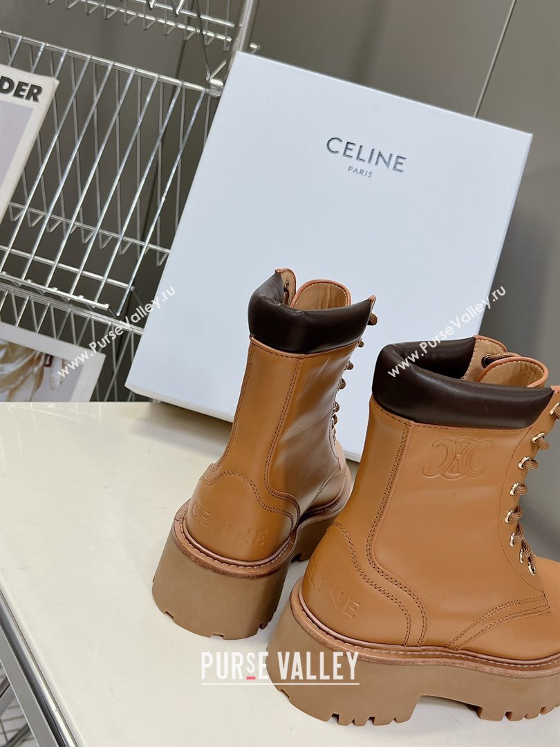 Celine Laced-up Platform Ankle Boots 5cm in Calfskin Leather Brown 2025 CE102402 (MD-251024043)