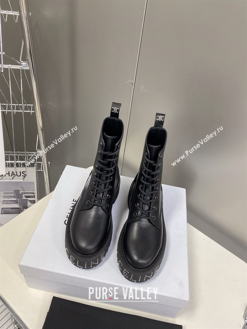 Celine Laced-up Platform Ankle Boots 5cm in Calfskin with Studs 2025 CE102402 (MD-251024044)