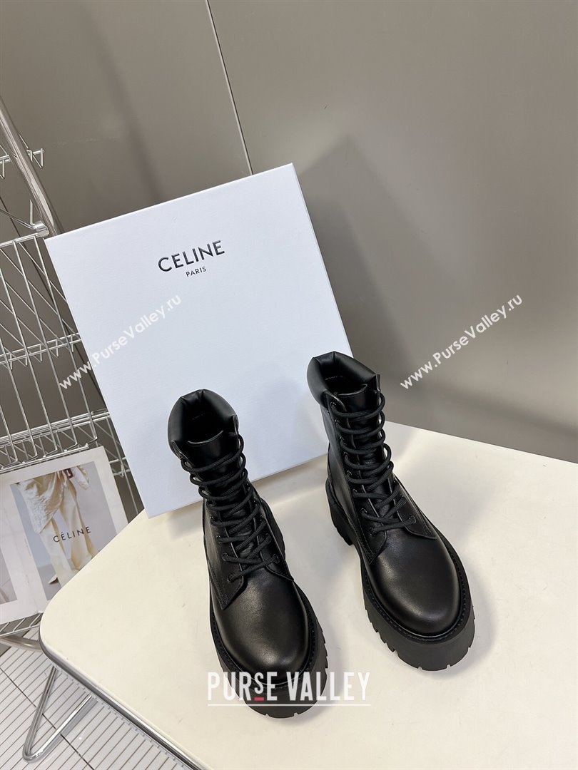 Celine Laced-up Platform Ankle Boots 5cm in Calfskin Leather Black 2025 CE102402 (MD-251024042)