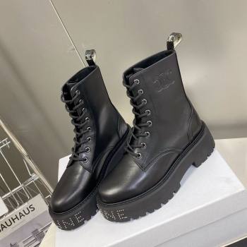 Celine Laced-up Platform Ankle Boots 5cm in Calfskin with Studs 2025 CE102402 (MD-251024044)