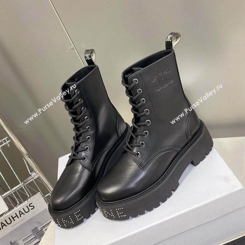 Celine Laced-up Platform Ankle Boots 5cm in Calfskin with Studs 2025 CE102402 (MD-251024044)