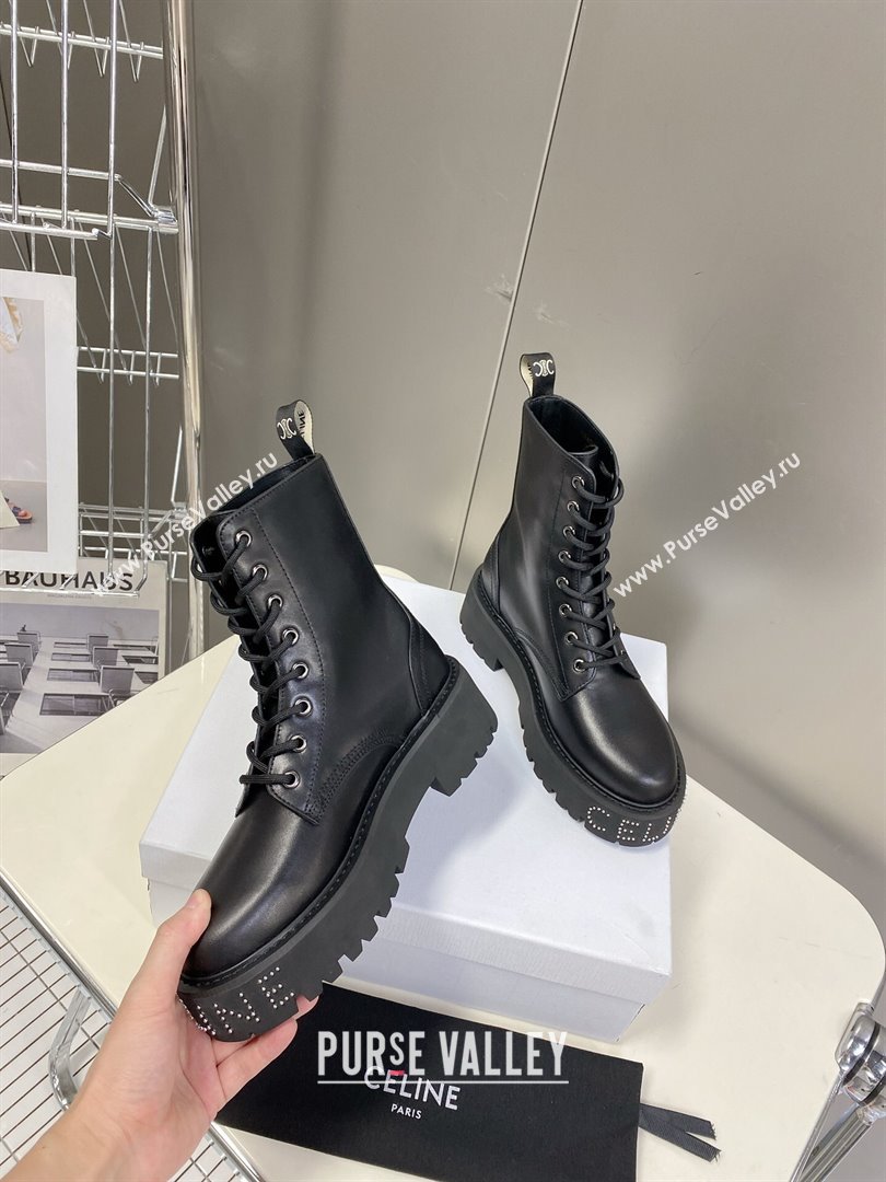 Celine Laced-up Platform Ankle Boots 5cm in Calfskin with Studs 2025 CE102402 (MD-251024044)