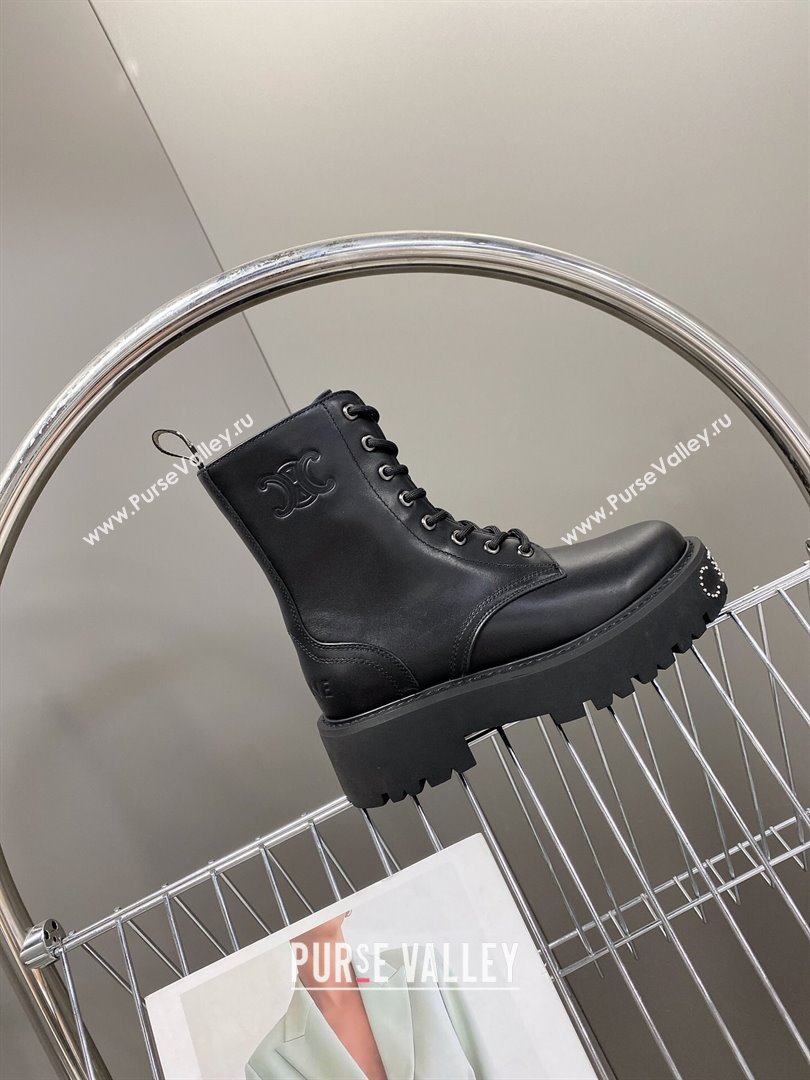 Celine Laced-up Platform Ankle Boots 5cm in Calfskin with Studs 2025 CE102402 (MD-251024044)