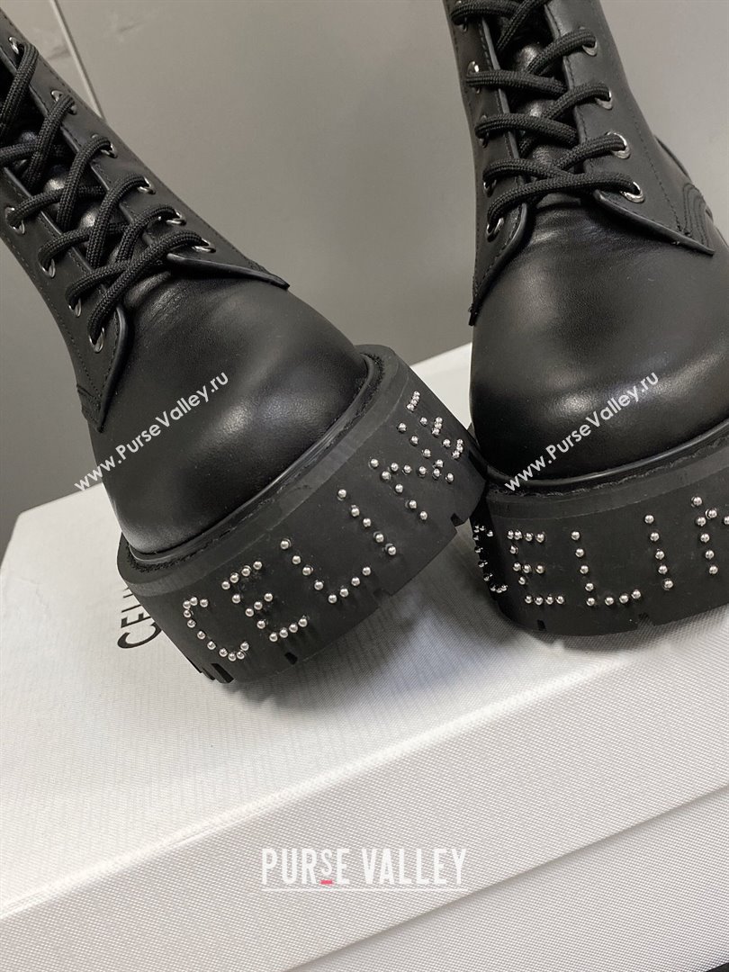 Celine Laced-up Platform Ankle Boots 5cm in Calfskin with Studs 2025 CE102402 (MD-251024044)