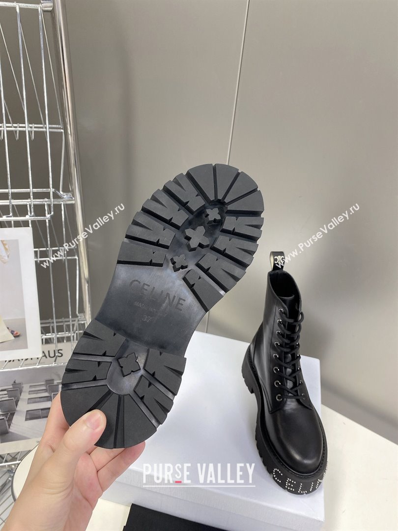 Celine Laced-up Platform Ankle Boots 5cm in Calfskin with Studs 2025 CE102402 (MD-251024044)