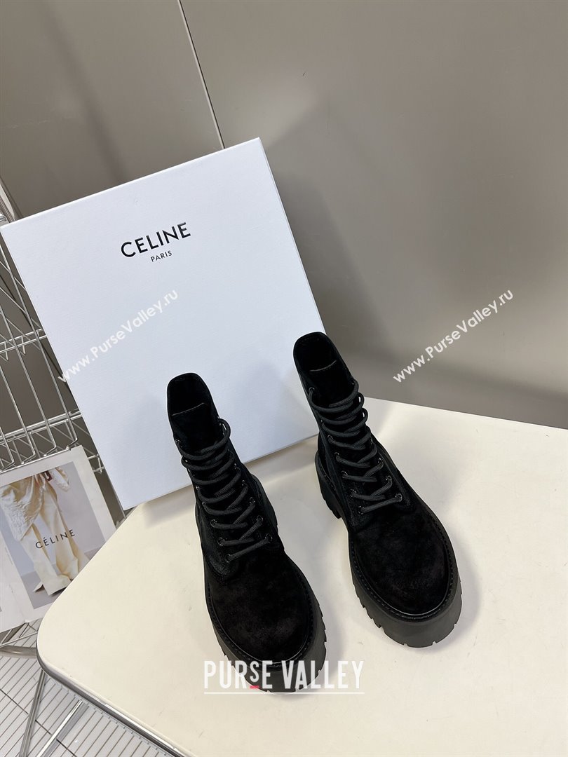 Celine Laced-up Platform Ankle Boots 5cm in Canvas and Calfskin Black 2025 CE102402 (MD-251024045)