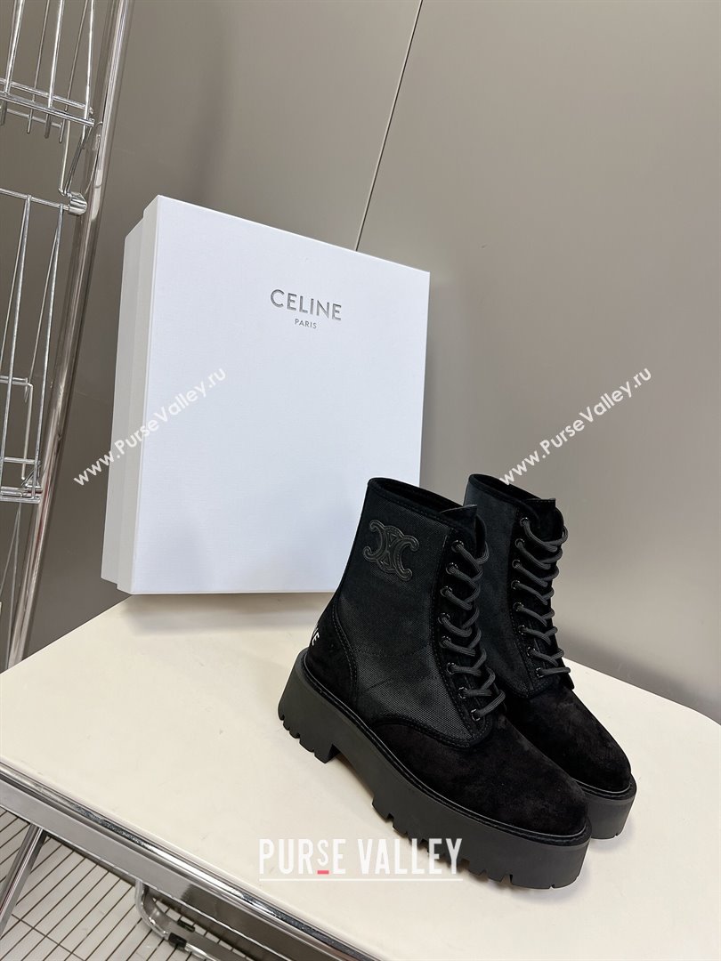 Celine Laced-up Platform Ankle Boots 5cm in Canvas and Calfskin Black 2025 CE102402 (MD-251024045)