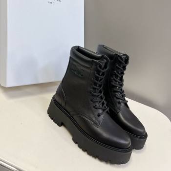 Celine Laced-up Platform Ankle Boots 5cm in Calfskin Leather Black 2025 CE102402 (MD-251024042)