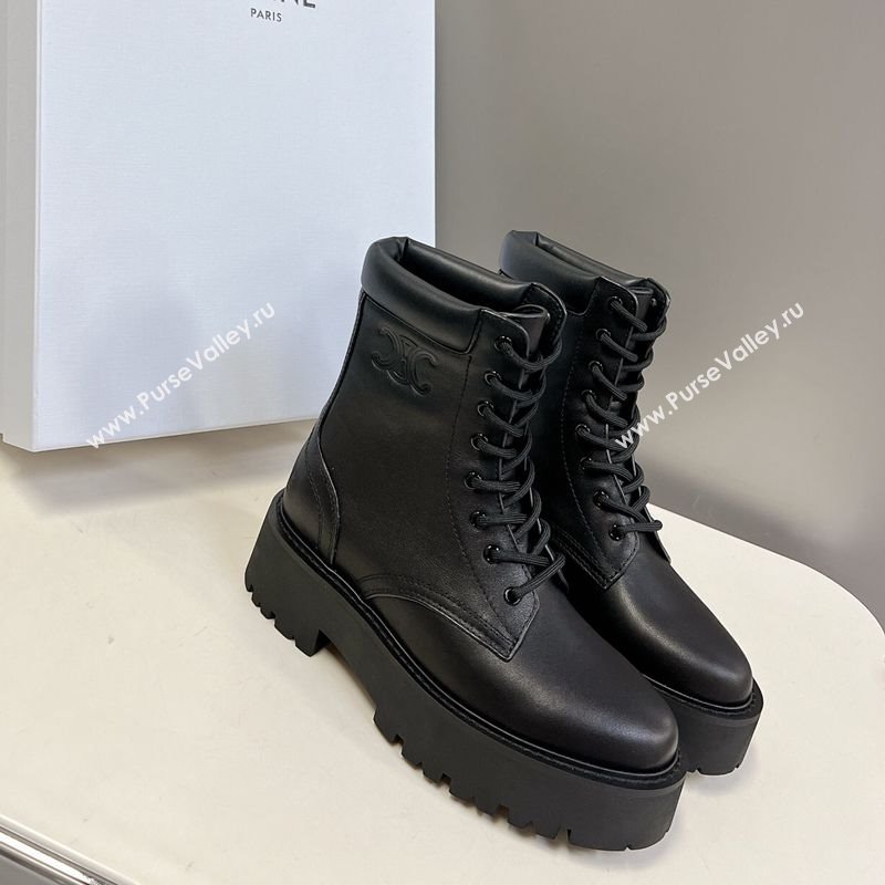 Celine Laced-up Platform Ankle Boots 5cm in Calfskin Leather Black 2025 CE102402 (MD-251024042)