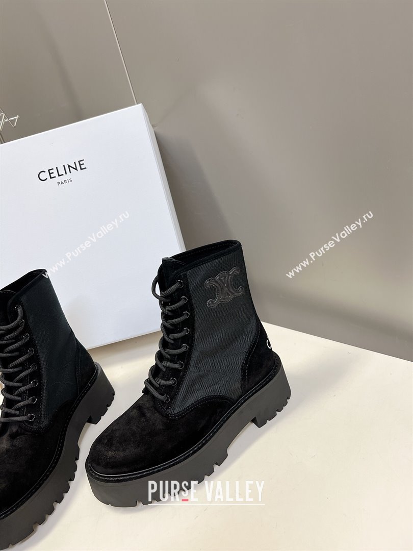 Celine Laced-up Platform Ankle Boots 5cm in Canvas and Calfskin Black 2025 CE102402 (MD-251024045)