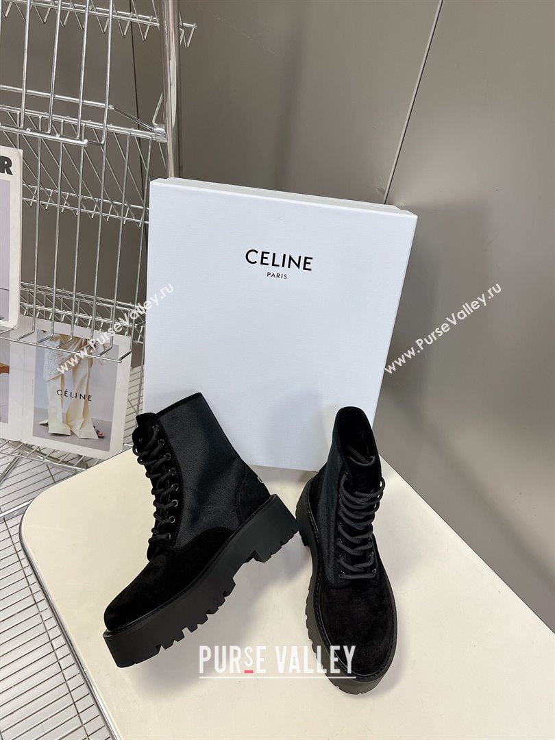 Celine Laced-up Platform Ankle Boots 5cm in Canvas and Calfskin Black 2025 CE102402 (MD-251024045)
