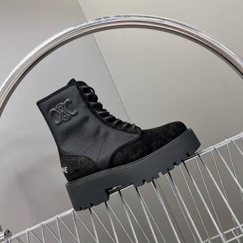 Celine Laced-up Platform Ankle Boots 5cm in Canvas and Calfskin Black 2025 CE102402 (MD-251024045)