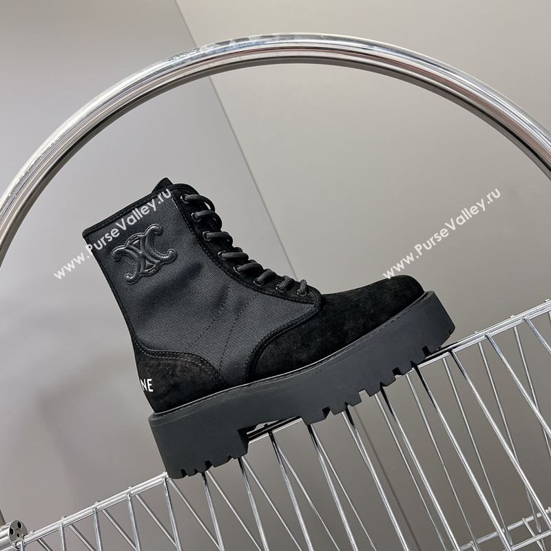 Celine Laced-up Platform Ankle Boots 5cm in Canvas and Calfskin Black 2025 CE102402 (MD-251024045)