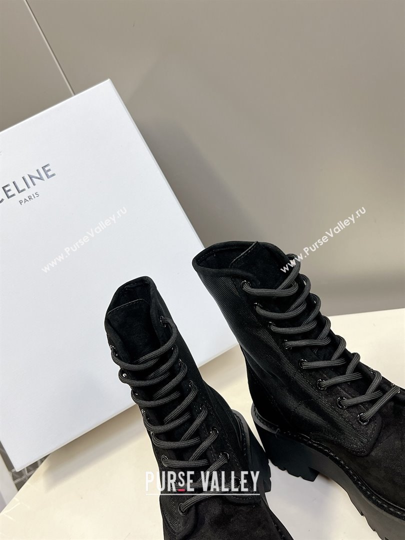 Celine Laced-up Platform Ankle Boots 5cm in Canvas and Calfskin Black 2025 CE102402 (MD-251024045)