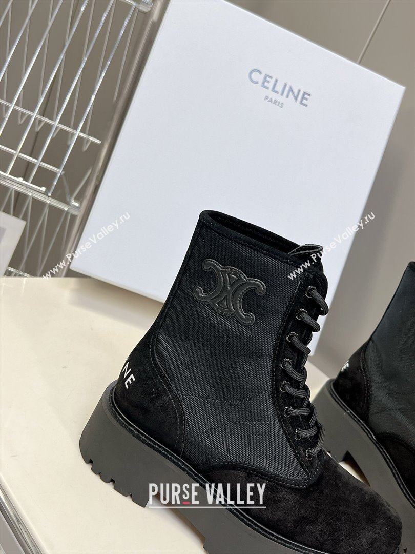 Celine Laced-up Platform Ankle Boots 5cm in Canvas and Calfskin Black 2025 CE102402 (MD-251024045)