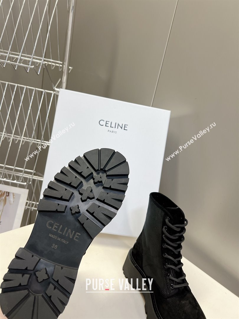 Celine Laced-up Platform Ankle Boots 5cm in Canvas and Calfskin Black 2025 CE102402 (MD-251024045)